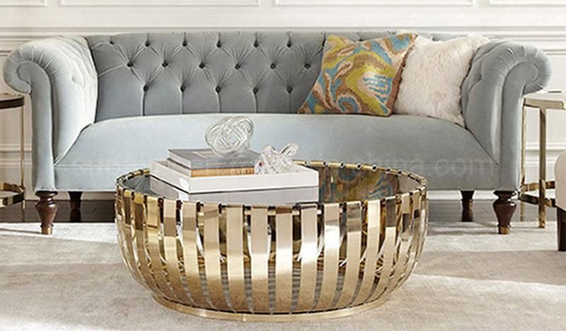 European Style Round Shape Metal Glass Coffee Table For Home