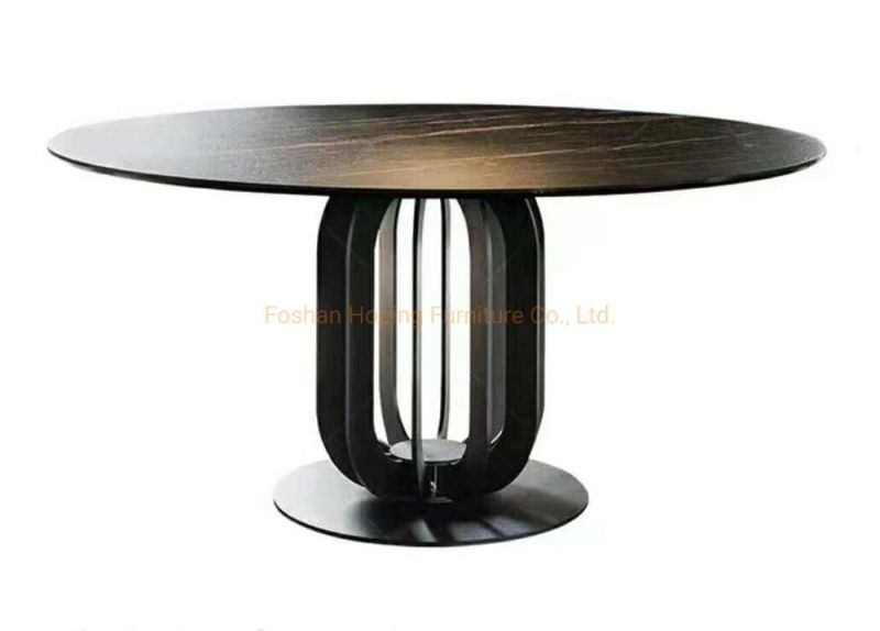 Hotel Lobby Metal Base Round Coffee Table with Glass Top Lounge Chair Dining Table