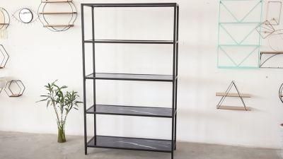 Modern Style 4 Tiers Black Metal Simple Frame Rectangular Tall Sundries Display Shelf