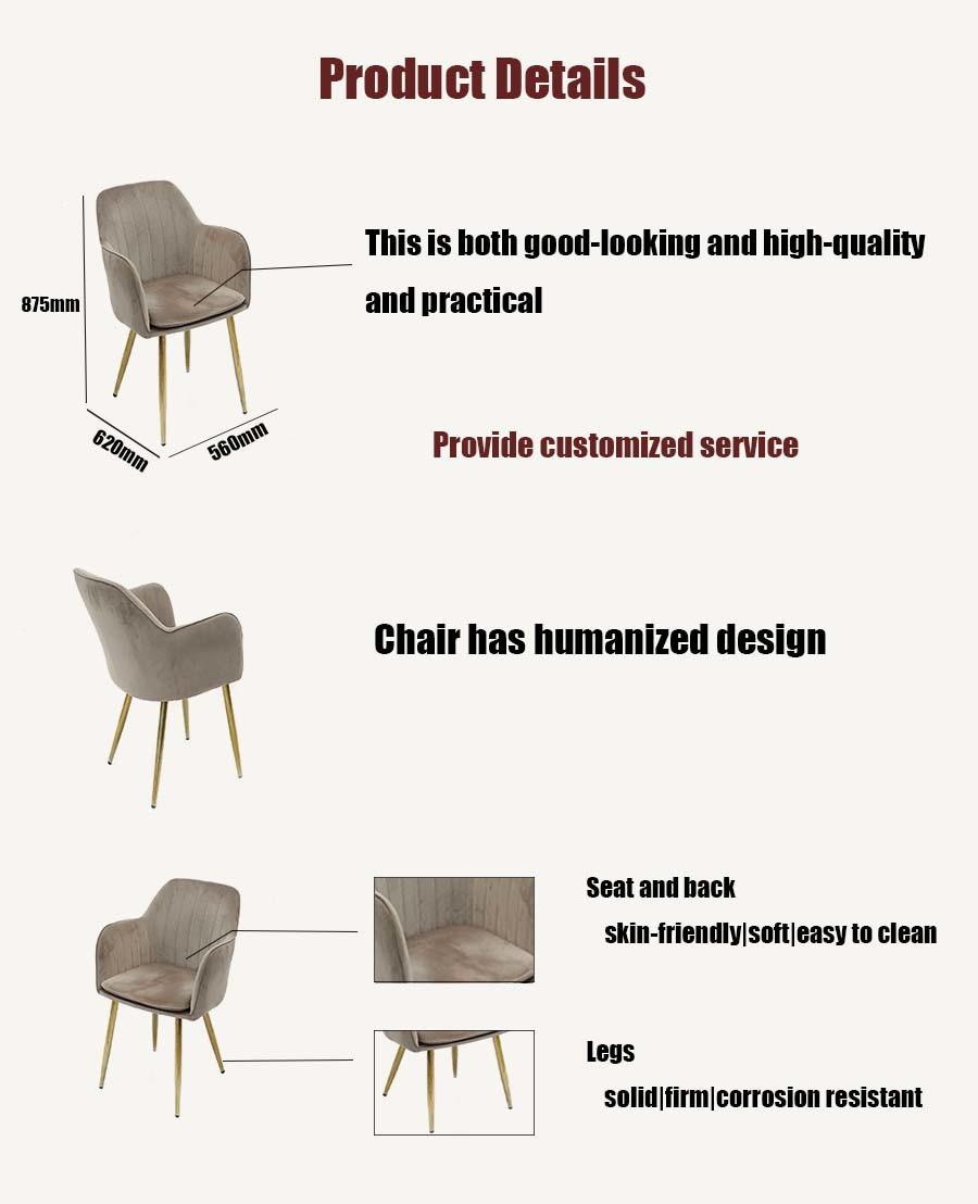 Modern Living Room Bedroom Home Furniture Fabric Velvet Sofa Chair Table Gold Stainless Steel Dining Room Chairs