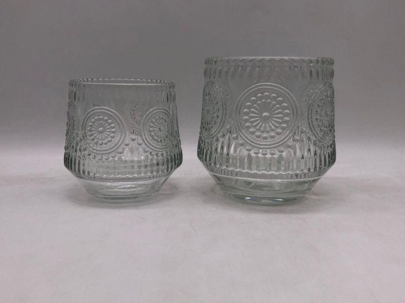 Clear Glass Candle Holder with Various Embossed Pattern