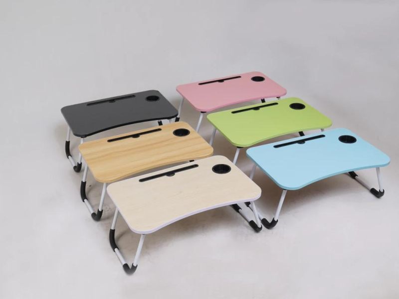 Portable Laptop Table with Bamboo Platform Phone Holder Pillow Cushion Anti Slip Stopper on Bed