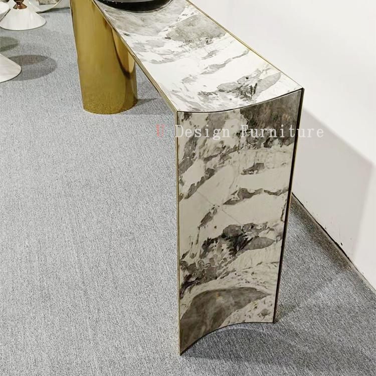 Living Room Furnitures Modern Luxury Gold Console Table Hallway Porch Table with Stainless Steel Base and Glass Top