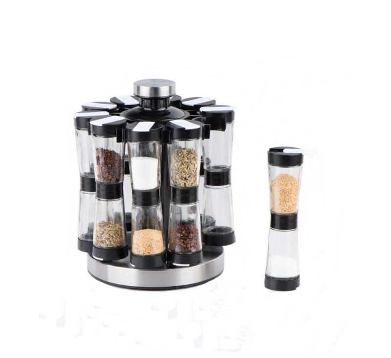 20PCS Glass Spice Jar Set with Revolving Rack