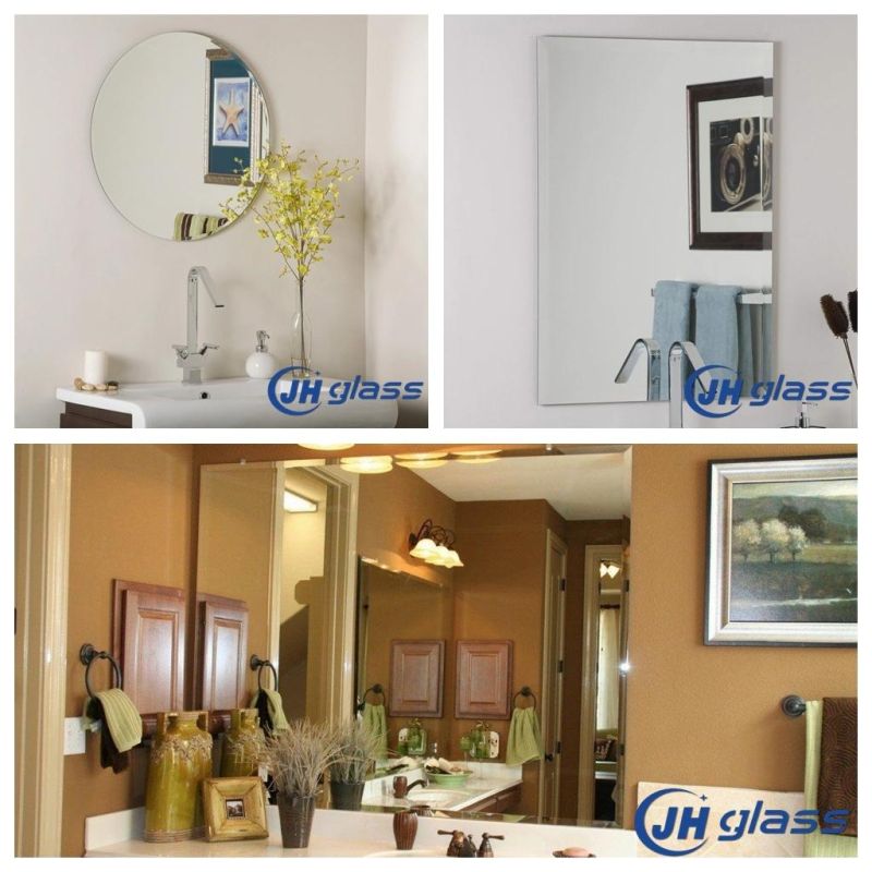 Jinghu China Factory Rectangle Round Shape Wall Mounted Furniture Mirror Frameless Simple Silver Bathroom Beveled Mirror