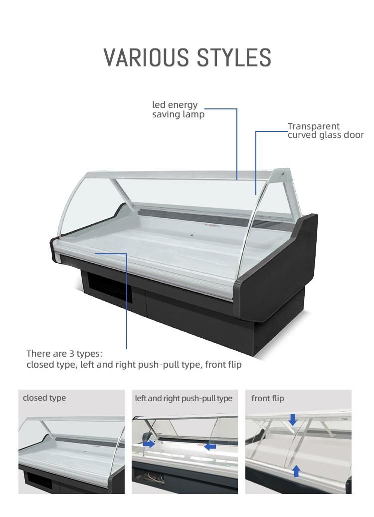 Top Quality Glass Door Deli Freezer Meat Display Showcase