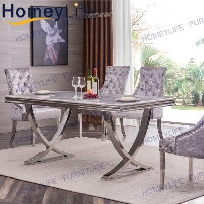 Factory Direct Economic Marble Dining Table with Stainless Steel Base