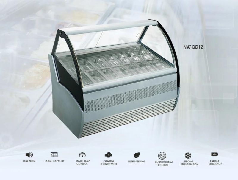 Commercial Gelato Ice Cream Dipping Refrigerated Glass Display Freezer Showcase Price for Sale (NW-QD12)