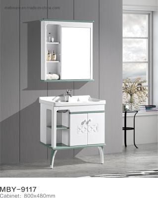 PVC Paint Free Floor Mounted Type Bath Bathroom Cabinet Vanity with Artificial Stone Top Ceramic Basin and Mirror Cabinet