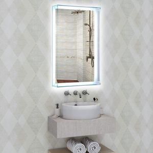 LED Lighted Bathroom Vanity Wall Mirror Rectangular Bathroom Mirror with Glass Cabinet and Touch Sensor