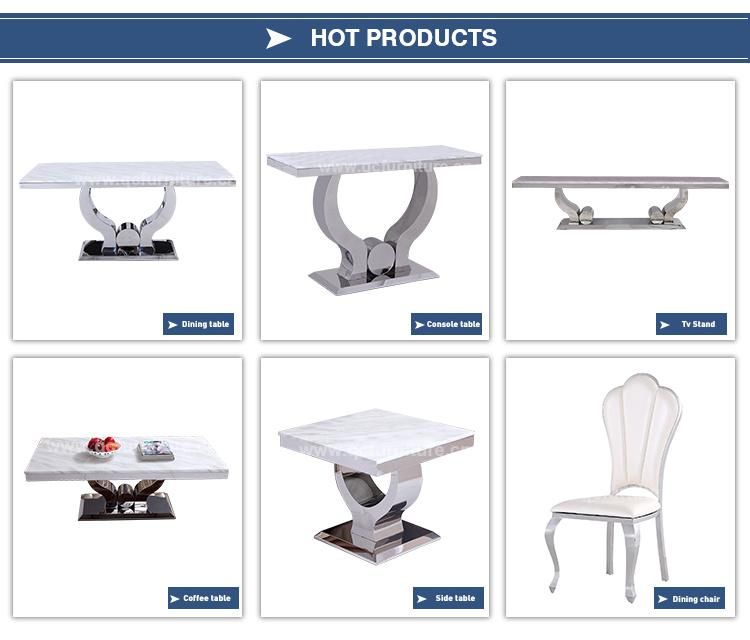 White Marble Silver Stainless Steel Coffee Table for Living Room