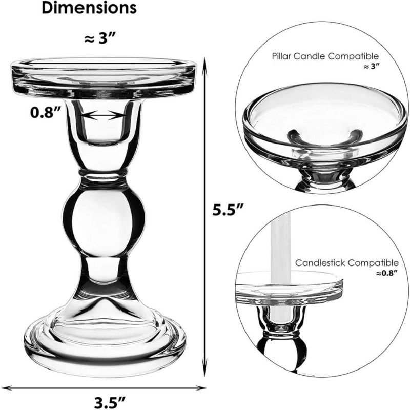 Glass Candle Holder Multiple Size Choices Pillar & Taper Candle Holders Wedding Centerpieces Candlestick Holders