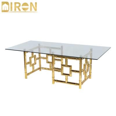 China Wholesale Price High Quality Gold Stainless Steel Frame Glass Top Coffee Table