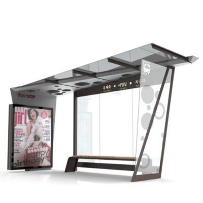 Modern Design Tempered Glass Bus Stop Shelter with Light Box