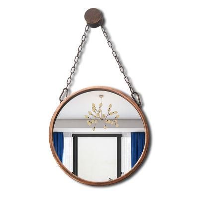 Coastal Bathroom Round Shape Iron Chain Hanging Mirror on Wall