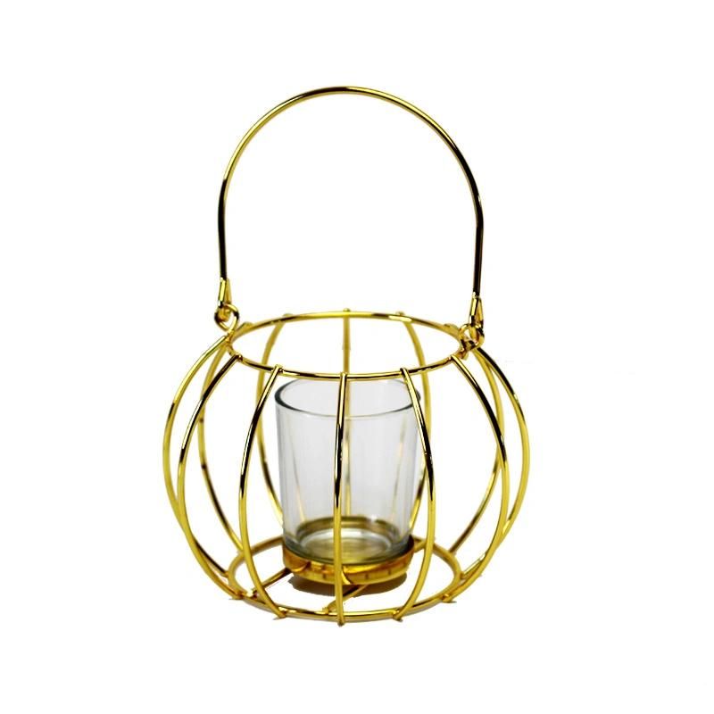 Market Street Medium Gold Metal & Glass Lantern Candle Holder