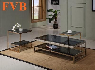 New Design Tempered Glass Coffee Table with Metal Frame