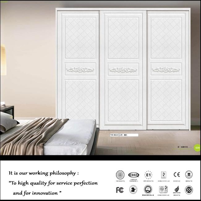 European Style PU Leather Sliding Wooden Bedroom Wardrobe