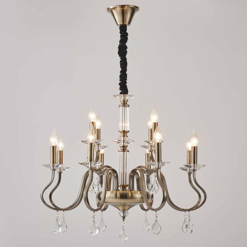 Traditioanl Large Luxury Double Layer Home Lighting Furniture Decorate Indoor Living Room Custom Colour Crystal Bronze Candle Chandelier Factory Supply