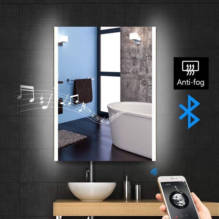 Wall Mounted Aluminum Framed Bathroom LED Mirror with Defogger Dimmer Speaker