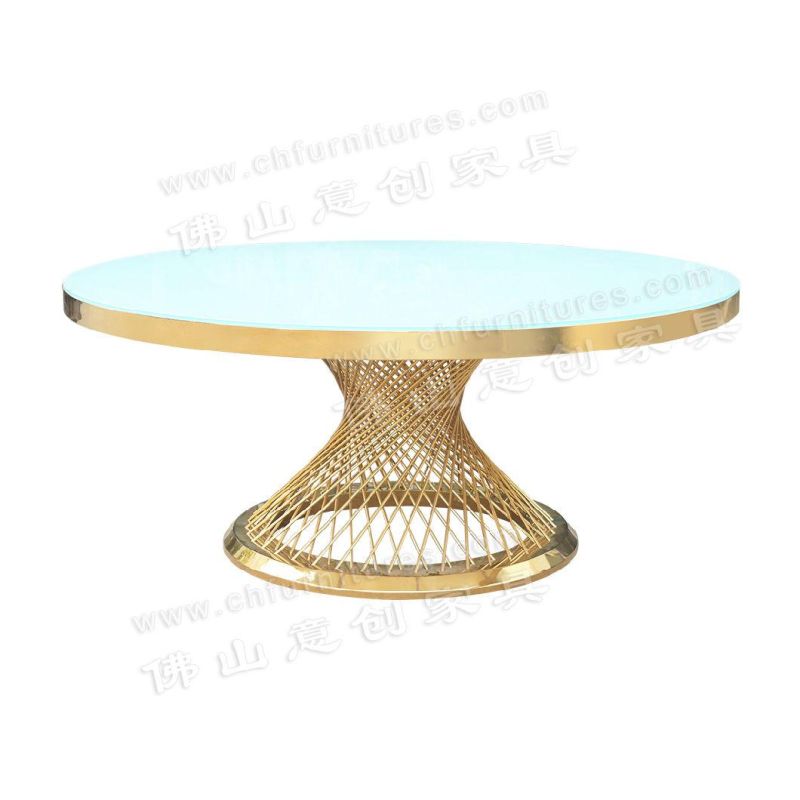 Light Luxury Simple 4-6 People Small Apartment Home Hotel Golden Stainless Steel Round Dining Table Chair Combination