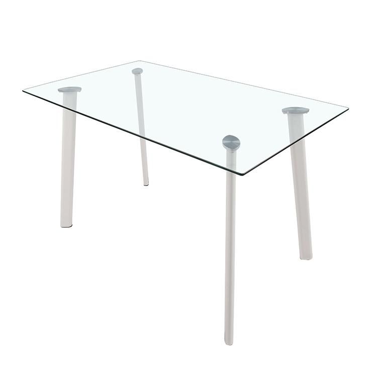 Tempered Glass Dining Table Spraying Metal Leg Dining Room Furniture