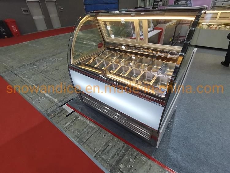 14 Pans Italian Curved Ice Cream Display Showcase