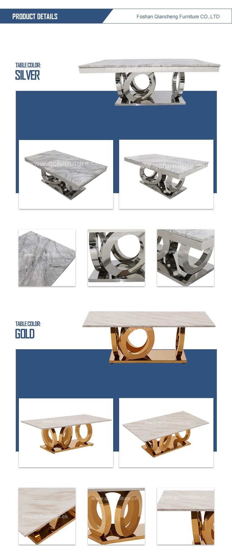 Living Room Luxury Furniture Golden Coffee Table Set Italian Design Stainless Steel Square Marble Coffee Table
