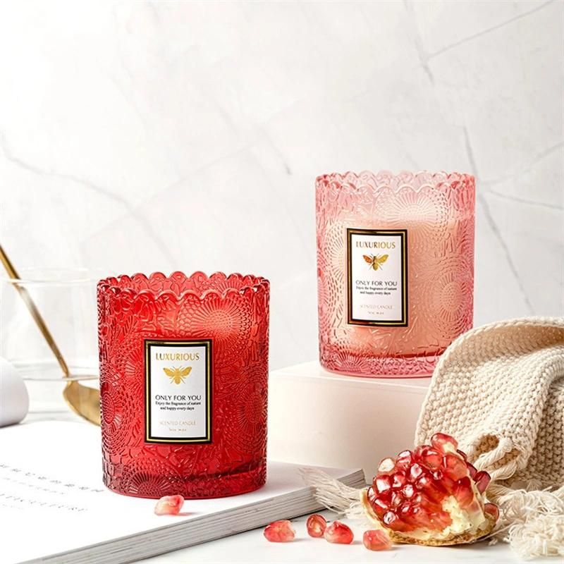 Retro Relief Lace Glass Candle Cup Aromatherapy Candle Cup Color DIY Candle Container Empty Cup Support Logo