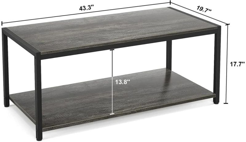 Wood Coffee Table with Hidden Compartment and Adjustable Storage Shelf for Home Living Room