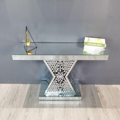 Modern Design HS Glass Crushed Diamond Mirrored Hallway Table