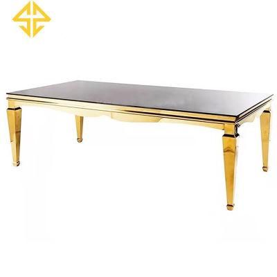 Wedding Ceremony 8 Seaters Stainless Steel Frame Glass Banquet Dining Table