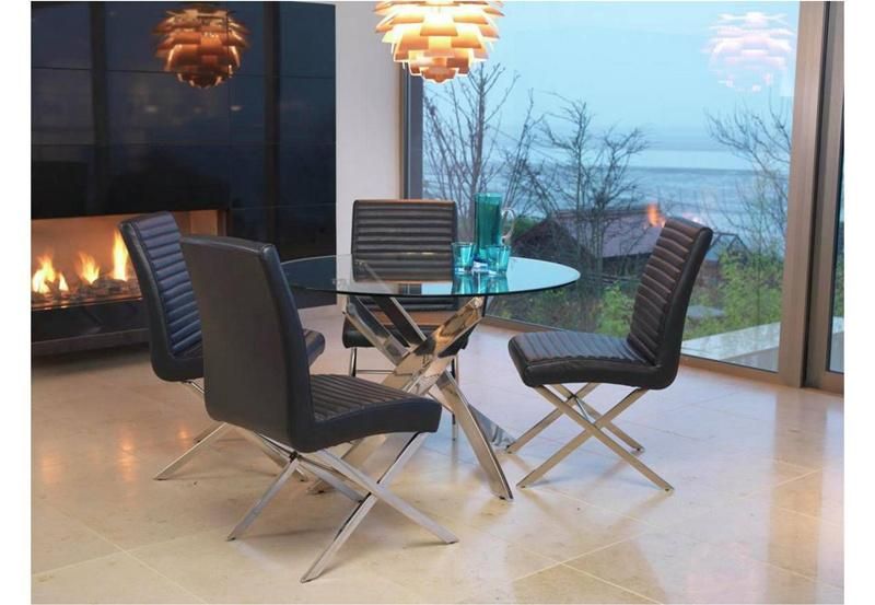 2022 Small Round Clear Tempered Glass Top Dining Table with Silver Chrome Legs