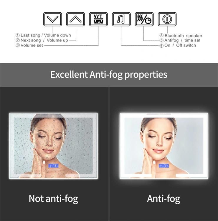 Anti-Fog Function Home Decor Wall Mirror Bathroom LED Blue Tooth Framed Fitting Mirror