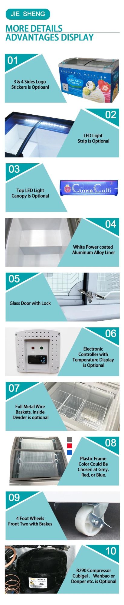 Commercial Glass Door Showcase Low Temperature Freezer for Ice-Cream SD/Sc-358y