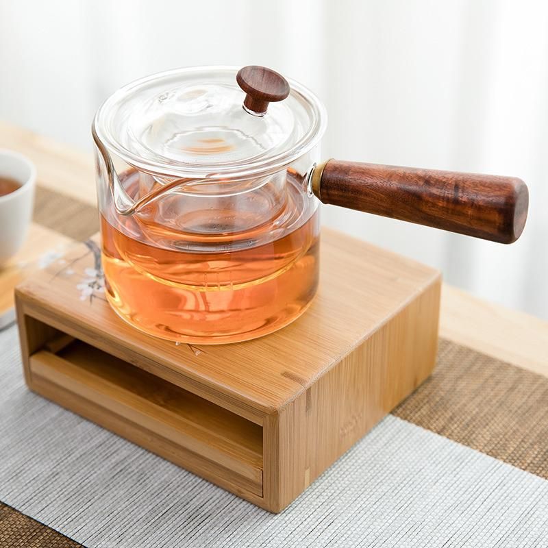 Japanese Bamboo Tea Warmer Stove Candle Glass Teapot Heat Preservation Thermostat Base Teacup Set