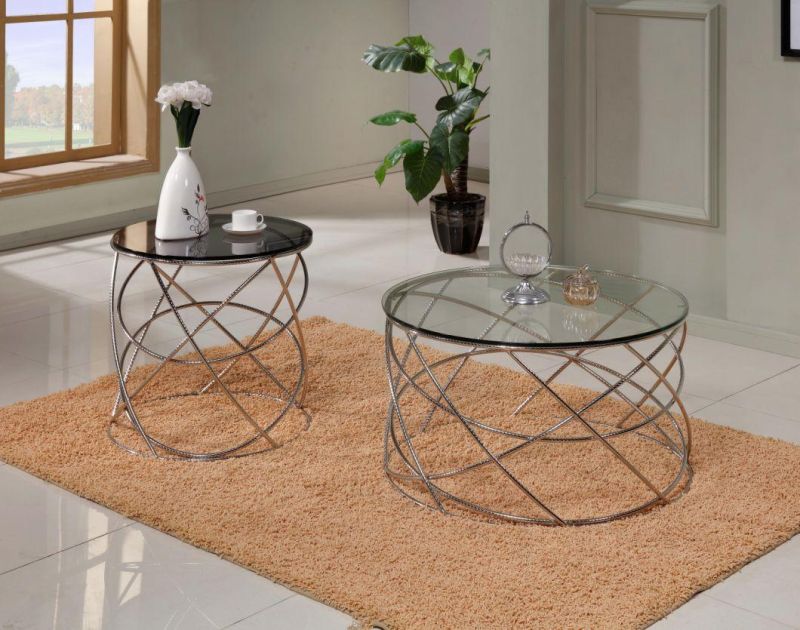 Stainless Steel Legs Round Tempered Glass Coffee End Tables