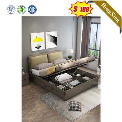 Nordic Light Yellow Color Fabric Design Bedroom Hotel Furniture Gas Lift Wooden Storage Beds