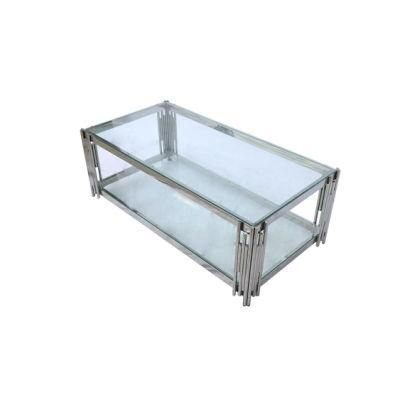 Metal Modern Coffee Table with Stainless Steel Frame and Tempered Glass Top for Home Banquet Wedding Furniture
