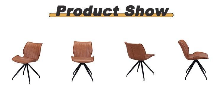 Antique Style Home Cafe Furniture Superior Quality Kd Iron Steel Black Powder Coating Legs PU Leather Metal Swivel Chairs