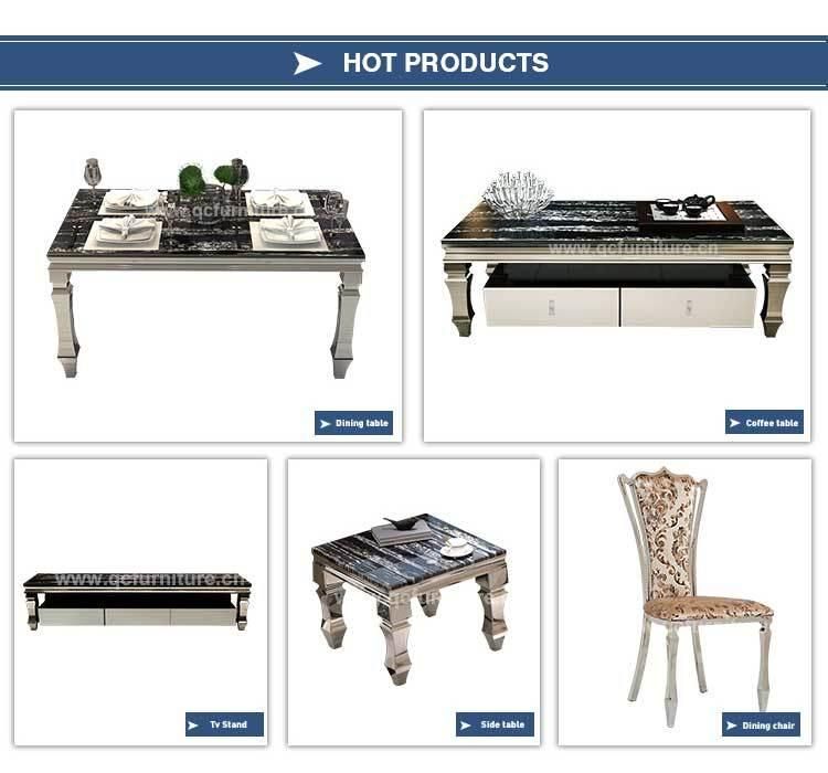 Modern Marble Dining Table with Silver Stainless Steel Legs