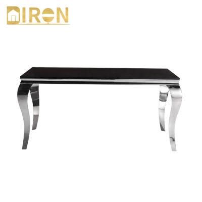 Modern Style Rectangle Tempered Glass Marble Top Dining Set Home Furniture Household Stainless Steel Legs Base Dining Table