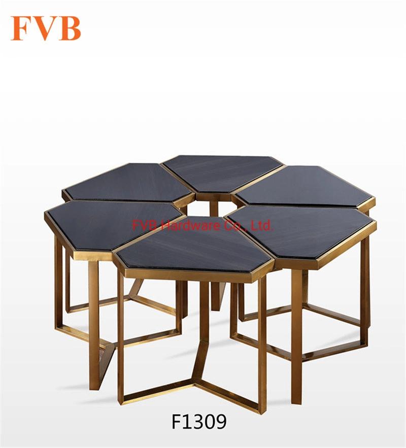 Mini Round Hotel Tea Table Stainless Steel Frame with Veneer Top