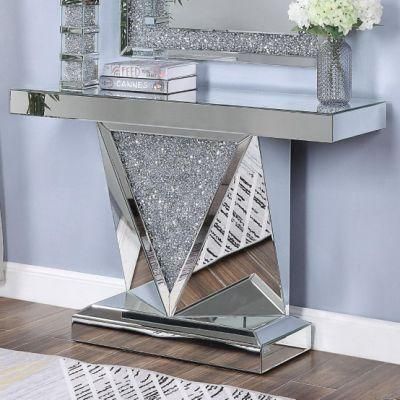Modern Design Diamond Crushed Mirrored Console Table Silver Living Room Glass Console Table