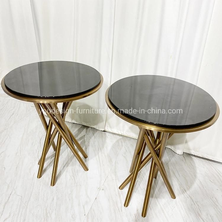 Living Room Furniture Gold Stainless Steel Legs Modern Glass Round Coffee Table Set Design for Sale