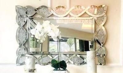 Luxury Crushed Diamond Single Side Glass Mirror Furniture Decorative Wall Vanity Makeup Mirror for Bathroom