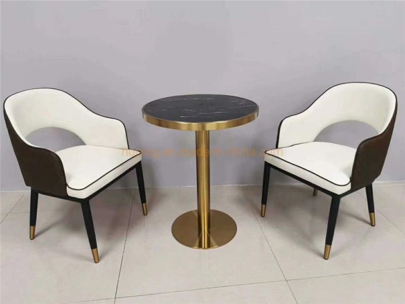 Modern Arianna Design Grey Marble Dining Table Stainless Steel Base Leisure Chair Table Set