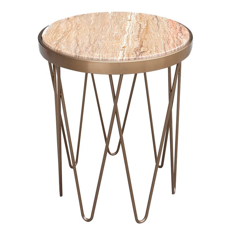 Modern Living Room Furniture Round End Table Marble Stainless Steel Coffee Table Set