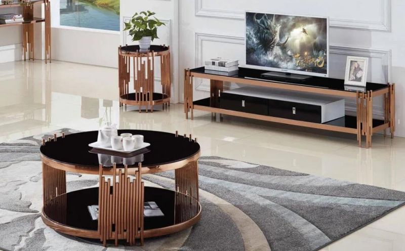 Customized Living Room Furniture Stainless Steel Marble Coffee Table Round Side Table