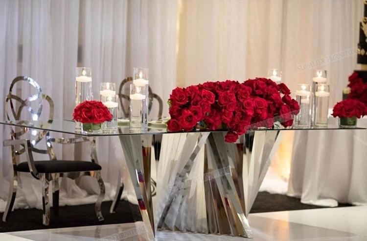 Luxury Design Glass Top Dining Table with Steel Base